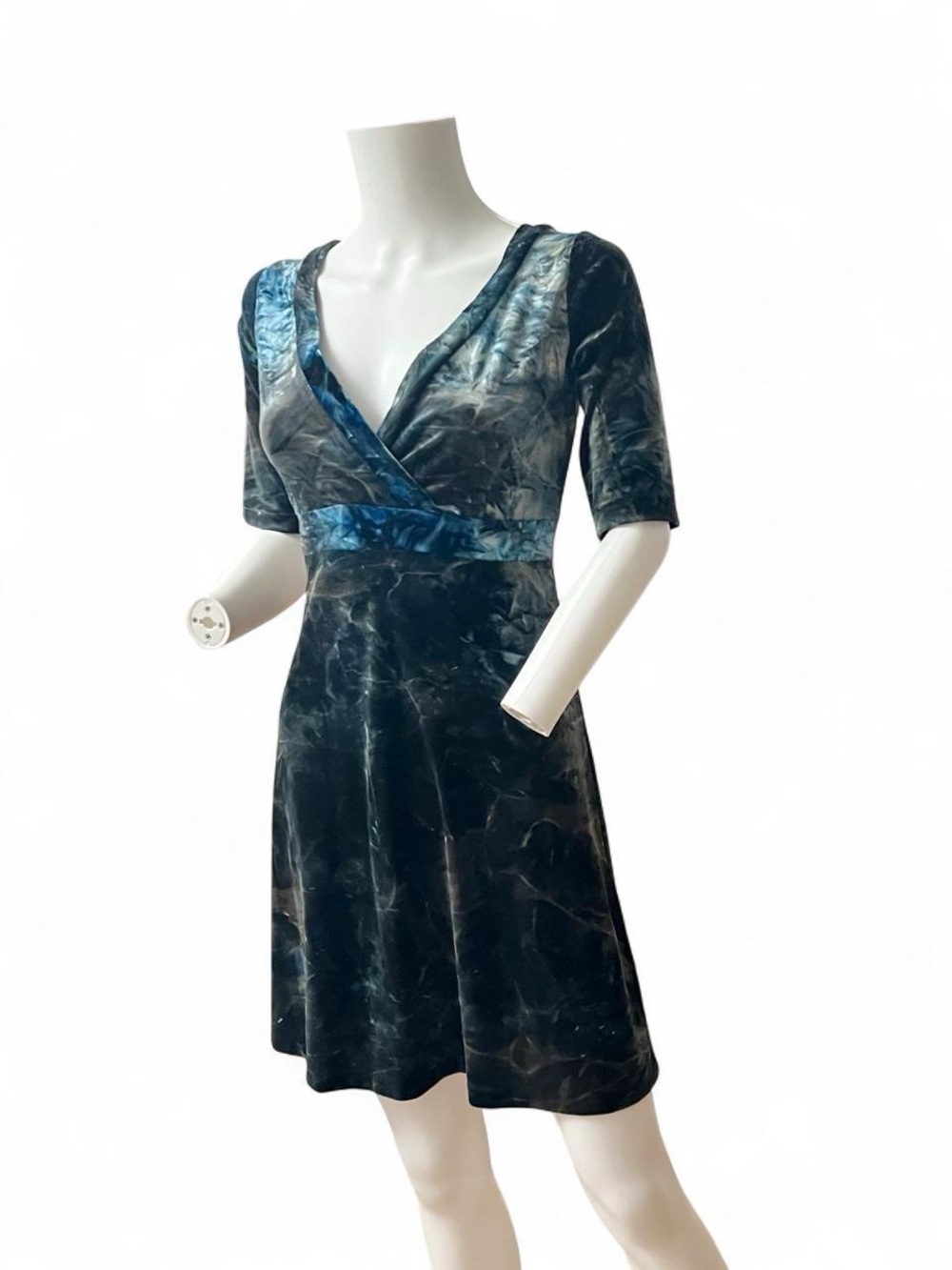 Blue Marble Velvet Wrap-Style Women's Dress
